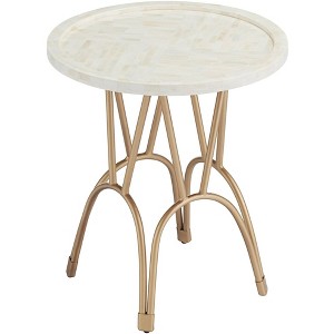Coast to Coast Accents Osso Modern Metal Round Accent Table 20" Wide Gold Mosaic Bone Tile Tabletop for Living Room Bedroom Bedside Entryway House - 1 of 4
