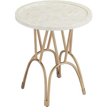 Coast to Coast Accents Osso Modern Metal Round Accent Table 20" Wide Gold Mosaic Bone Tile Tabletop for Living Room Bedroom Bedside Entryway House