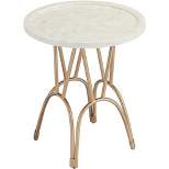 Coast to Coast Accents Modern Gold Powder-Coated Metal Round Accent Table 20" Wide Mosaic Bone Tabletop for Living Room Bedroom