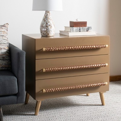 Raquel Light Brown and Gold 3-Drawer Chest
