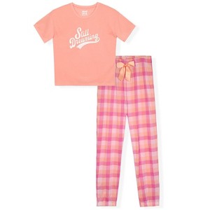 Sleep On It Girls 2-Piece Short-Sleeve Super Soft Jersey Pajama Pants Set - 1 of 4