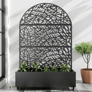 Spassway Arch Metal Planter Box with Trellis Raised Garden Bed with Wheels Pot Planter for Climbing Plant Decorative Privacy Screen Black - 1 of 4