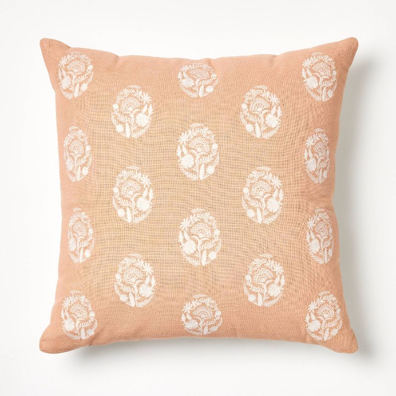 Oversize Embroidered Floral Egg Square Throw Pillow Clay Pink/Cream - Threshold&#8482; designed with Studio McGee, 1 of 6