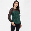 Anna-Kaci Women's Sheer Mesh Long Sleeve Top with Sequin Front Panel and Crew Neckline - 4 of 4