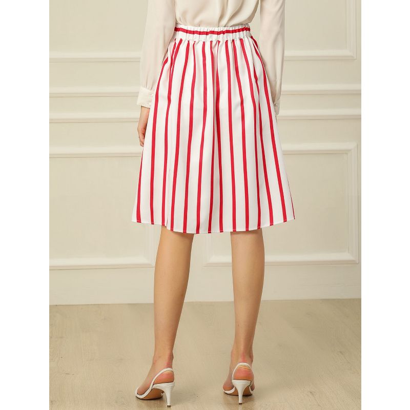 Allegra K Women's Stripes Button Front Elastic Back A-Line Midi Skirt, 6 of 8