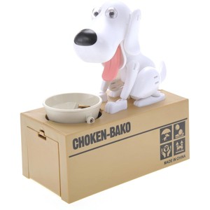 JuzToys Dog Piggy Bank, My Dog Piggy Bank, Robotic Coin Munching Toy Money Box, Dog Eating Coins Piggy Bank for Kids, White - 1 of 4