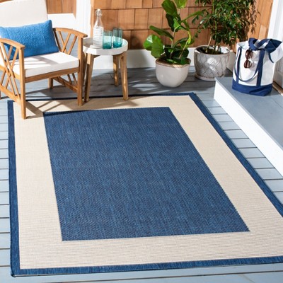 Navy and Beige Square Indoor/Outdoor Polypropylene Area Rug 4'x4'