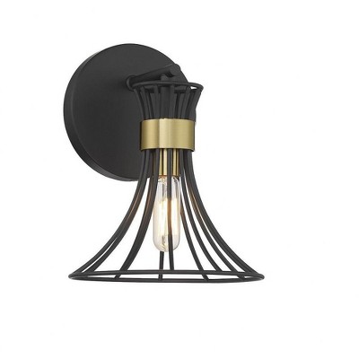 Matte Black Warm Brass Metal Midcentury Modern Sconce