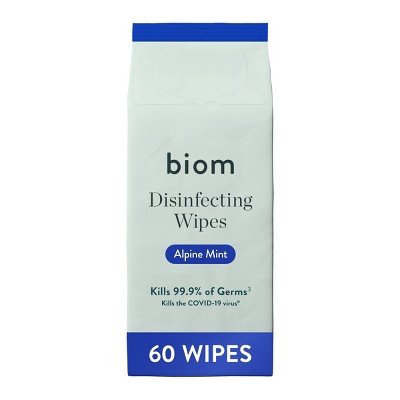 Biom Plastic Free Plant Based Disinfecting Wipes - Alpine Mint - 60ct