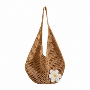 Alilang Flower Detail Woven Tote Bag for Women - Lightweight