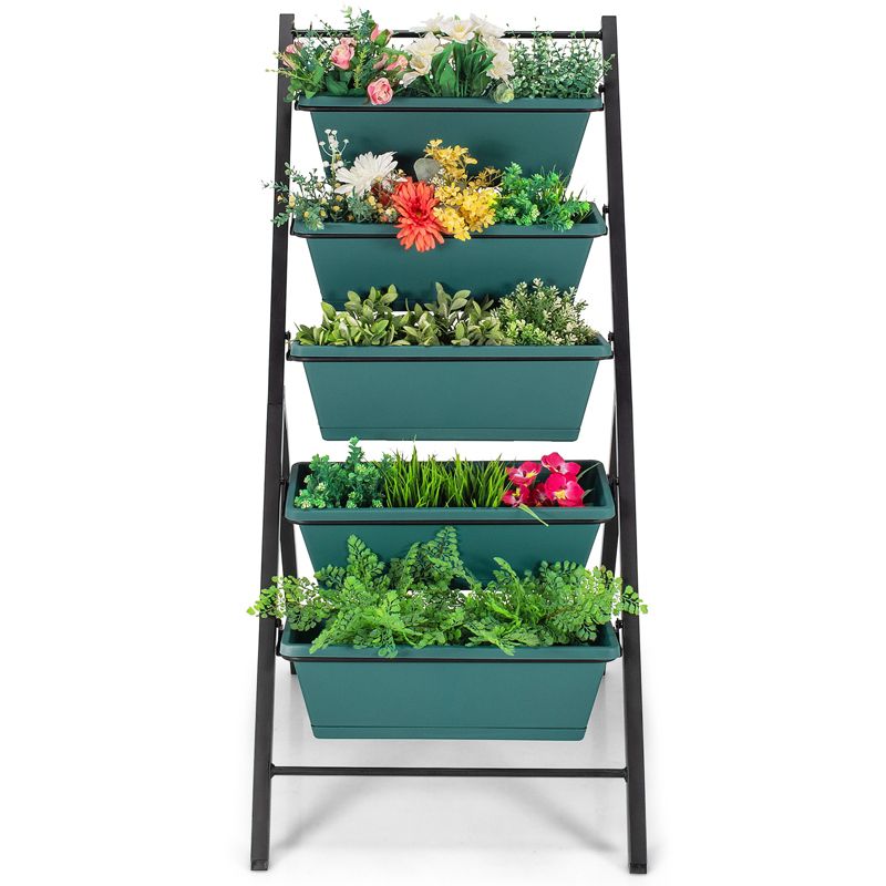 Tangkula 5-Tier Vertical Herb Garden Planter Box Outdoor Elevated Raised Bed Brown/Green, 5 of 7