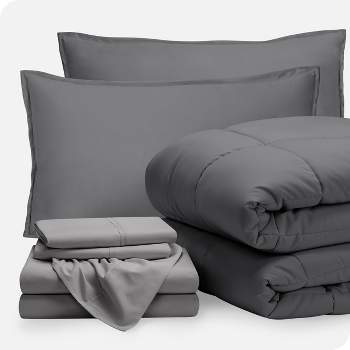 Queen Double Brushed Bed in a Bag Grey Comforter Set, Light Grey Sheet Set by Bare Home