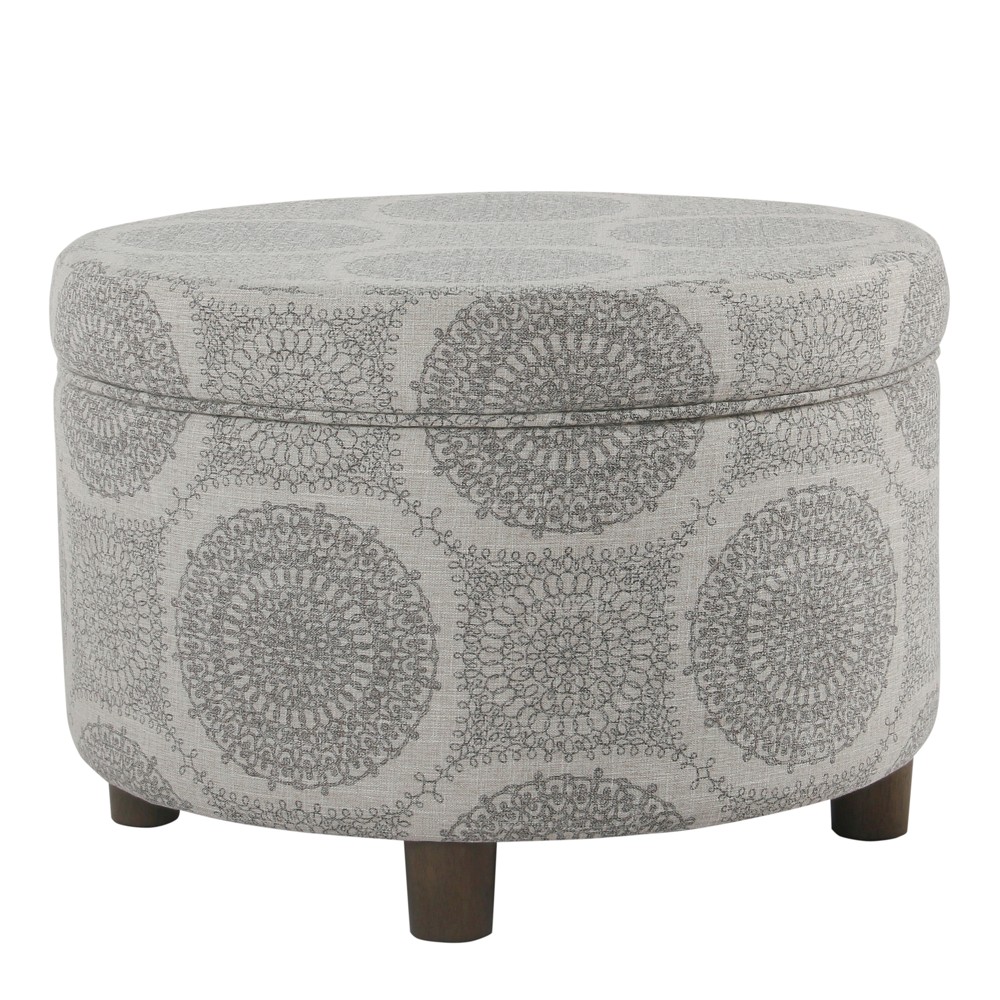 Photos - Pouffe / Bench Round Storage Ottoman Gray Medallion - HomePop