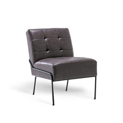 Eluxury Upholstered Tufted Accent Chair, Black Faux Leather : Target
