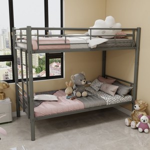 NicBex Twin/Twin Sturdy Metal Floor Bunk Beds with Ladder&Full Length Guardrails,Heavy Duty Bunkbeds for Teens&Adults,Noise-Reduced,350lbs Max - 1 of 4