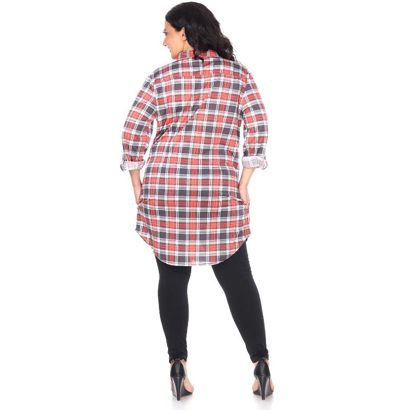 Women's Plus Size Piper Stretchy Plaid Tunic with Pockets - White Mark, 3 of 4