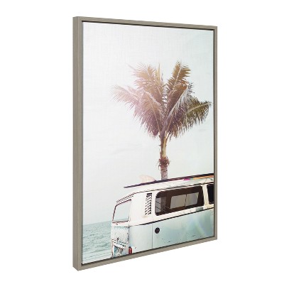 Blue Beach Van Coastal Canvas Print with Gray Frame, 23x33
