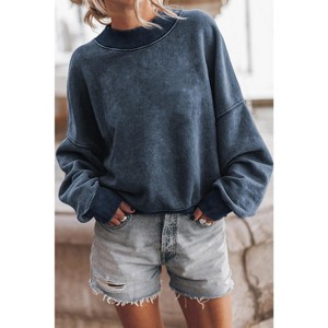 I AM A FASHION JUNKY Brown Plain Drop Shoulder Crew Neck Pullover Sweatshirt - 1 of 4