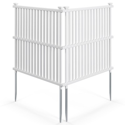 Tangkula 45" x 45" AC Fence Pack of 2/4 White Garden Fence with Metal Ground Stakes Reasonable Slat Spacing Sturdy PVC Material Vinyl Pool Equipment Enclosure Trash Can Enclosure