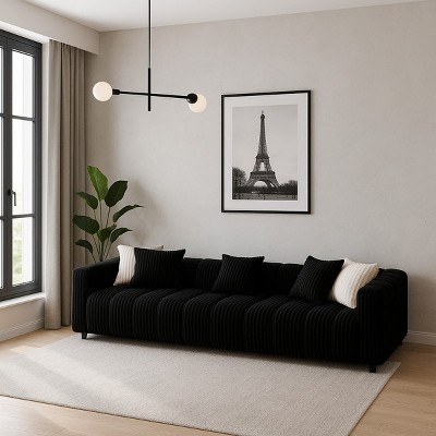 114'' Corduroy Three-Seater Sofa with Solid Wooden Frame,Comfortable and Durable for Living Rooms and Offices - The Pop Home
