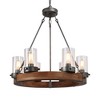 LNC Laius 24.8-in Farmhouse Wagon Wheel Chandelier with Seeded Glass Shades, Silver and Wood Finish, 6-Light - 3 of 4