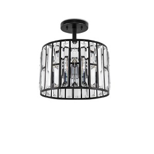 DORESshop 12.4 in. 3-Light Matte Black Semi-Flush Mount Ceiling Light with Crystal Accents, E12 Base, No Bulbs Included - 1 of 4