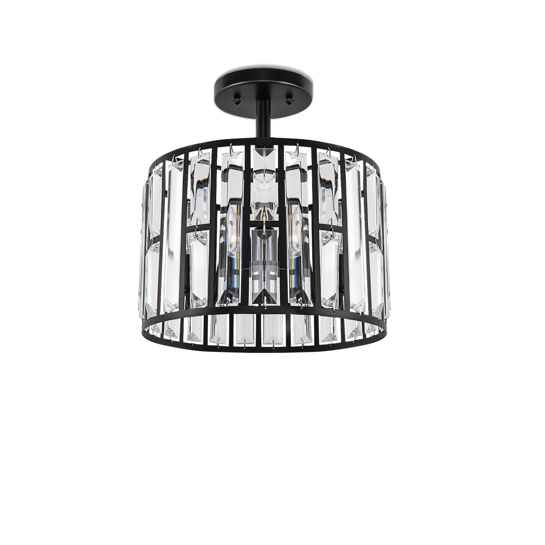 DORESshop 12.4 in. 3-Light Matte Black Semi-Flush Mount Ceiling Light with Crystal Accents, E12 Base, No Bulbs Included