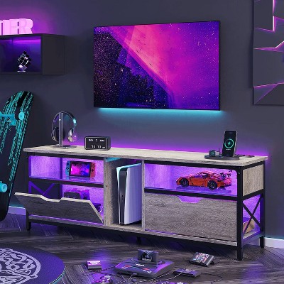 Bestier 63" TV Stand with Charging Station RGB LED Lights for TVs up to 75