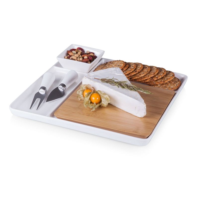 NFL Los Angeles Chargers Bamboo Peninsula Cutting Board Serving Tray with Cheese Tools, 2 of 4
