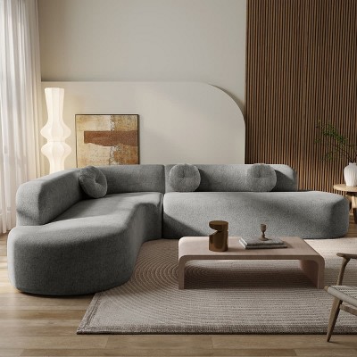 Modern Curved Extra Large Sectional Sofa with Soft Upholstery and Round Pillows, Deep Seat Corner Couch for Living Room, Apartment-Tanpinhause
