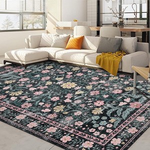 Acekool Retro Boho Mottled Floral Rug, Non-Shedding Low Pile Washable Area Carpet, Soft Non-Slip Rug for Living Room Bedroom - 1 of 4