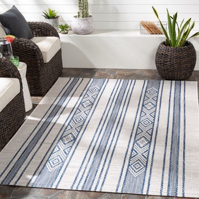 Mark & Day Aerdt 6'7"x6'7" Square Woven Indoor and Outdoor Area Rugs Pale Blue: Geometric Bohemian Patio Decor, Stain-Resistant