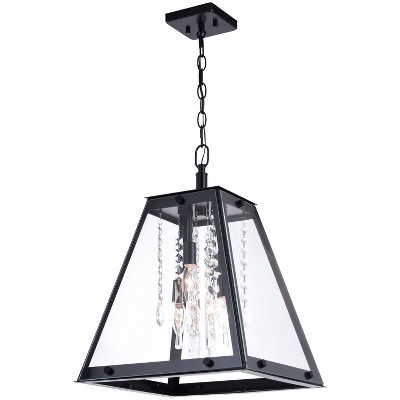 VAXCEL Tremont Crystal Black Urban Loft Pendant Light Lantern Clear Glass