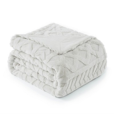 Cozy Bliss Jacquard Faux Fur Throw Blanket Soft Cable Bed Blanket