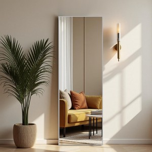 Aluminum Alloy Thin Edged Rectangular Silver Full-Length Mirror 163x54x1.5cm (With Bracket) - 1 of 4