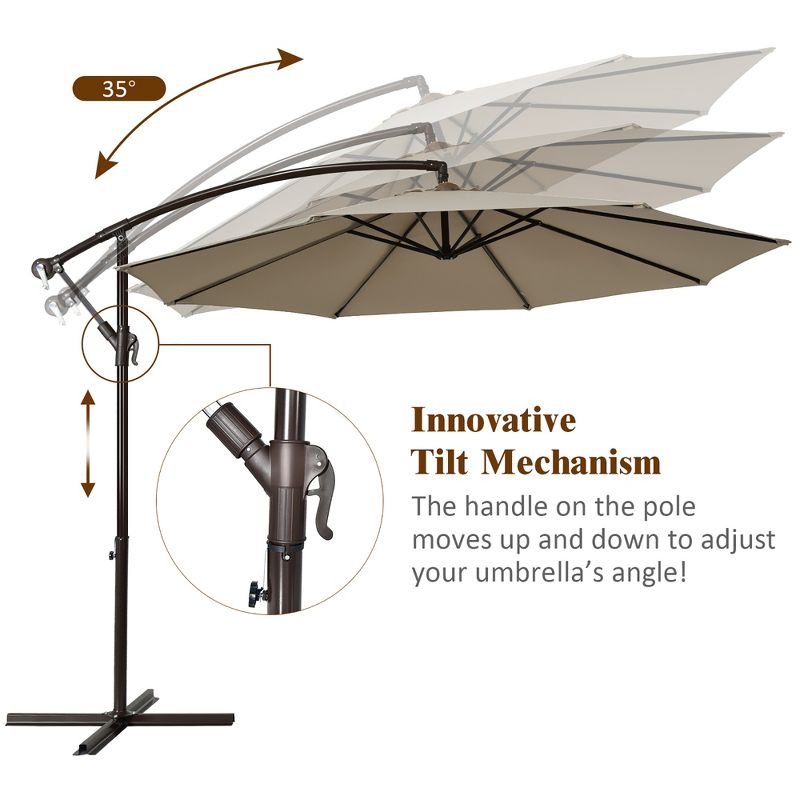 Costway 10FT Patio Offset Hanging Umbrella Easy Tilt Adjustment 8 Ribs Backyard Burgundy\Beige\Tan\Blue, 5 of 11