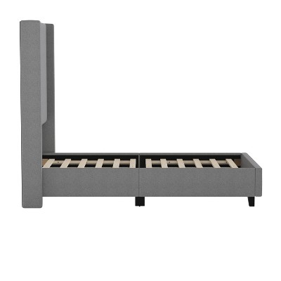 Quinn Twin Gray Linen Upholstered Platform Bed with Wingback Headboard