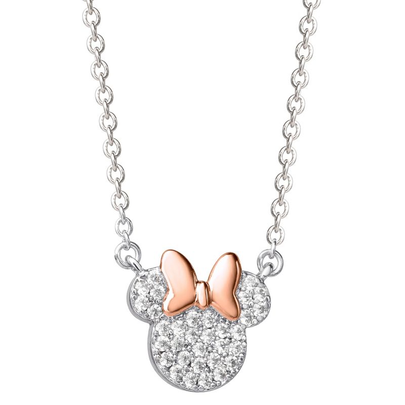 Disney Womens Minnie Mouse Silver Plated Cubic Zirconia Necklace, 16+2", 4 of 6