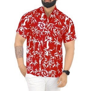 LA LEELA Mens Hawaiian Shirts Short Sleeve Button Down Shirt Men's Tropical Shirts Casual Vacation Party Caribbean Shirts for Men Funny L Leaves, Red - 1 of 4