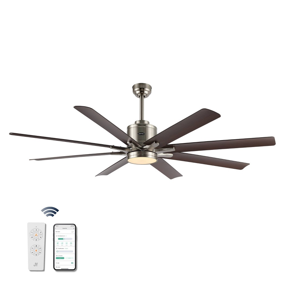 Photos - Air Conditioner 66" 1-Light Octo Iron 6-Speed Ceiling Fan with LED Light Nickel/Brown Wood