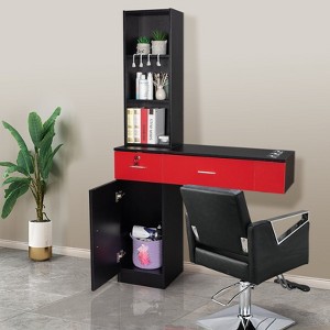 Karl Home Black Wall Mount Barber Station with 2 Drawers 1 Storage Cabinet 3 Open Shelves - 1 of 4