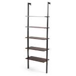 Costway 5-Tier Ladder Shelf Wood Wall Mounted Display Bookshelf Metal Frame Brown & Black/Brown & White/Bronze