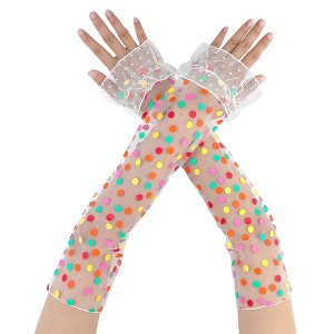 INSPIRE CHIC Women's Long Polka Point Bowknot Lace Pleated Fingerness Arm Sleeves Gloves 1 Pair - 1 of 4
