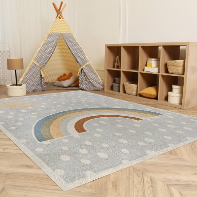 Gray Abstract Rainbow 8' x 10' Washable Kids Rug