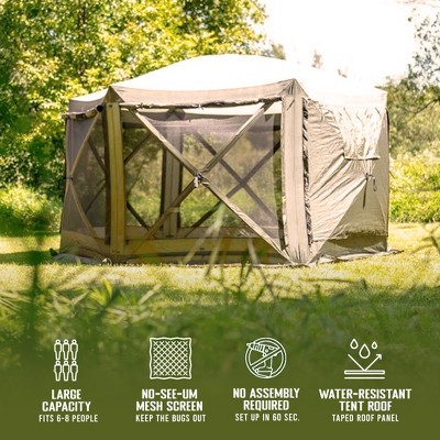 Tan Portable Outdoor Gazebo Canopy Shelter with Mesh Screen