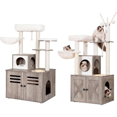 Heybly Wood Litter Box Enclosure Cat Tree