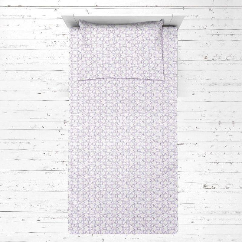 Bacati - Floret Purple Muslin 3 pc Toddler Bed Sheet Set 100 percent cotton, 3 of 7