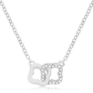 Slickblue Classic Rhodium Necklace with Floral Links, 18" Chain + 2" Extender, 0.21ct Round Cubic Zirconia - 1 of 4