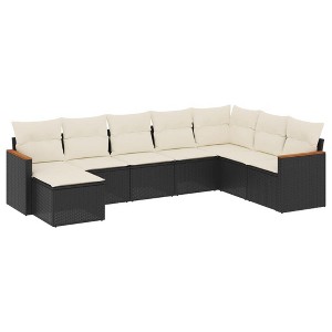 vidaXL Garden Sofa Set Black poly rattan with cream white cushions PE rattan - 1 of 4