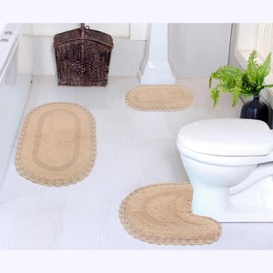 Hampton Crochet Collection Cotton Reversible Tufted Set of 3 Bath Rug Set - Home Weavers - 1 of 4